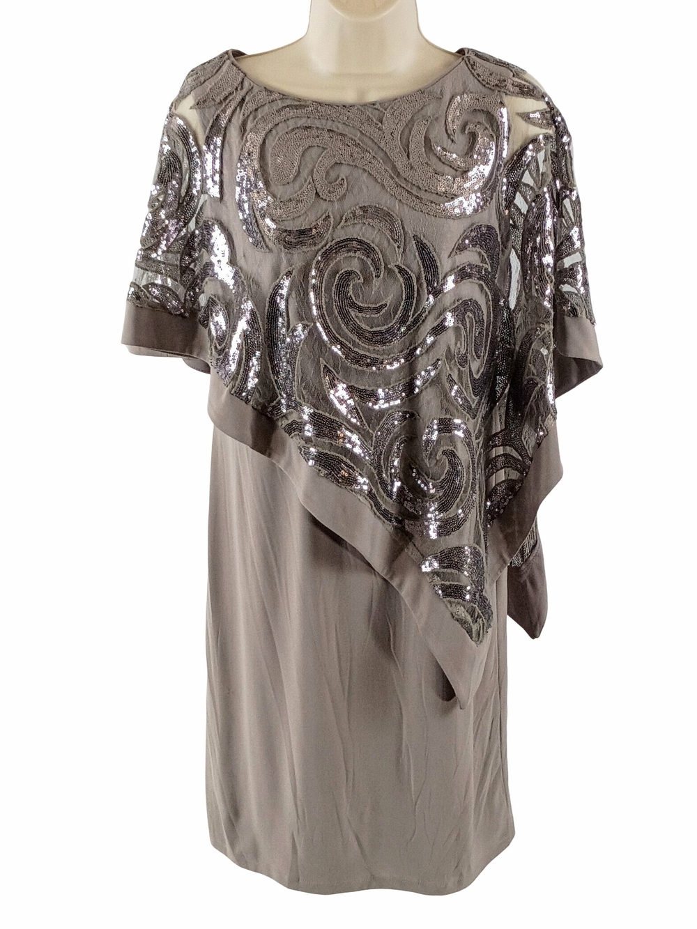 R & M Richards Taupe Sequin-Embellished Midi Dress